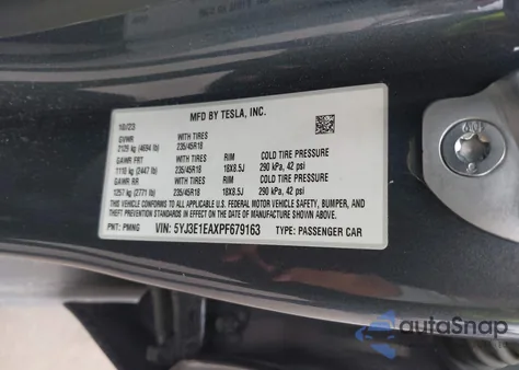 2023 Tesla Model 3 Rear-Wheel Drive from USA, damaged, VIN 5YJ3E1EAXPF679163